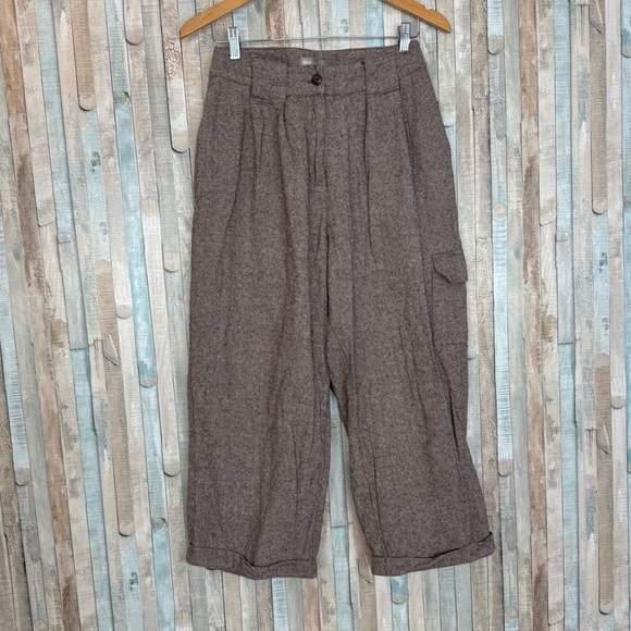 Asos 4 Pleated 100% Cotton Trouser Pant High Waisted Relaxed Wide Leg Minimalist - Picture 2 of 11